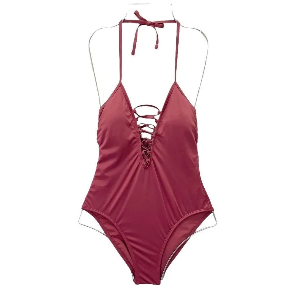 NWT Gianni Bini One Piece Swimsuit Size Small Cabernet Shimmer Bathing Suit NEW